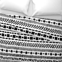 Black and White Geometric Shapes Doodle Stripes