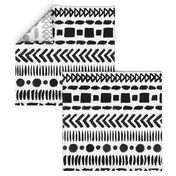 Black and White Geometric Shapes Doodle Stripes