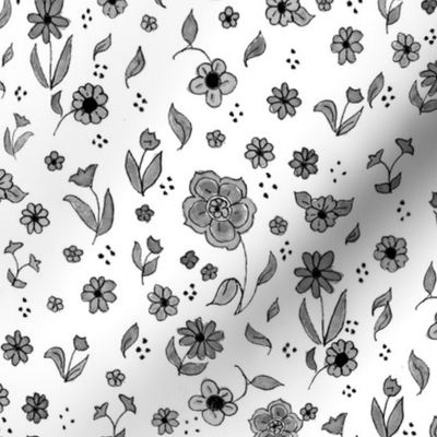 Black and White Painterly Watercolor Floral