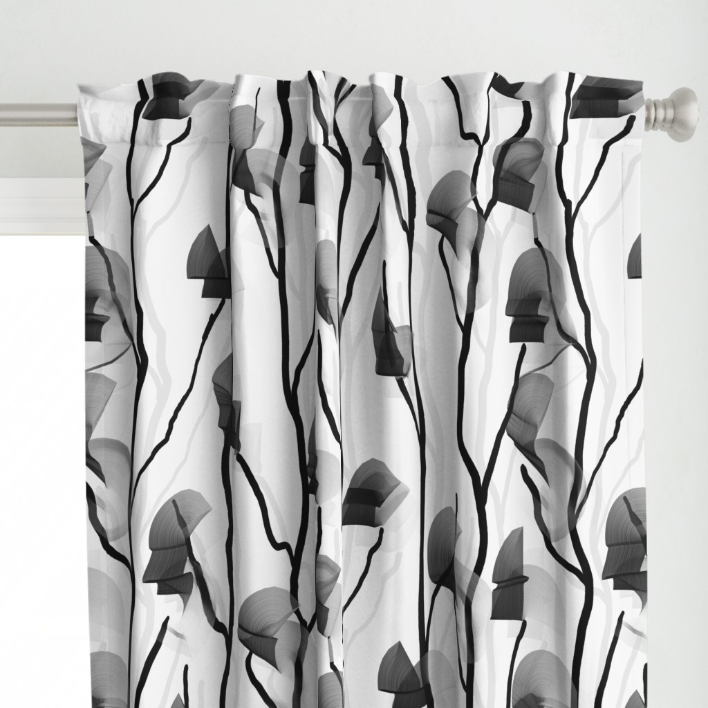 Modern Vine Simple -- Black White Slate Grey Minimalist Design -- Large Scale -- 21.05in x 42.11in repeat -- 228dpi (66% of Full Scale)