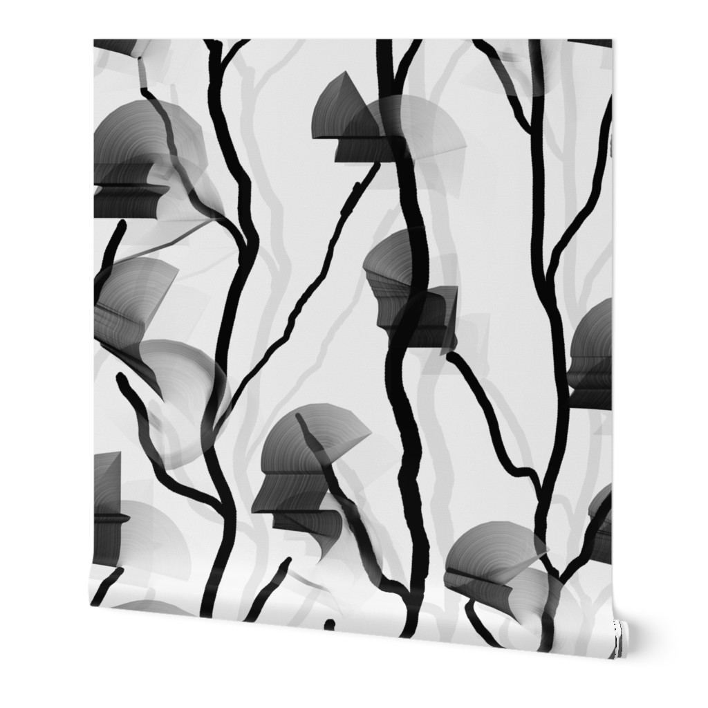 Modern Vine Simple -- Black White Slate Grey Minimalist Design -- Large Scale -- 21.05in x 42.11in repeat -- 228dpi (66% of Full Scale)