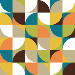 retro mod squares white mustard teal orange green brown beige