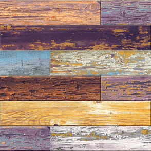 Reclaimed Boat Wood Random Tiles Purple Yellow Blue White Rust Orange LARGE Horizontal