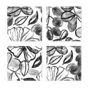 Black & White Painted Floral - Large Version 