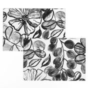 Black & White Painted Floral - Large Version 