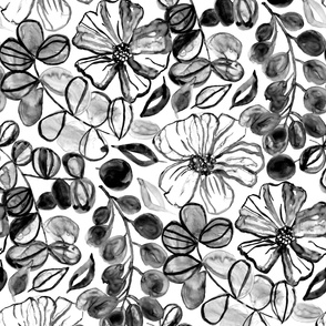 Black & White Painted Floral - Large Version 