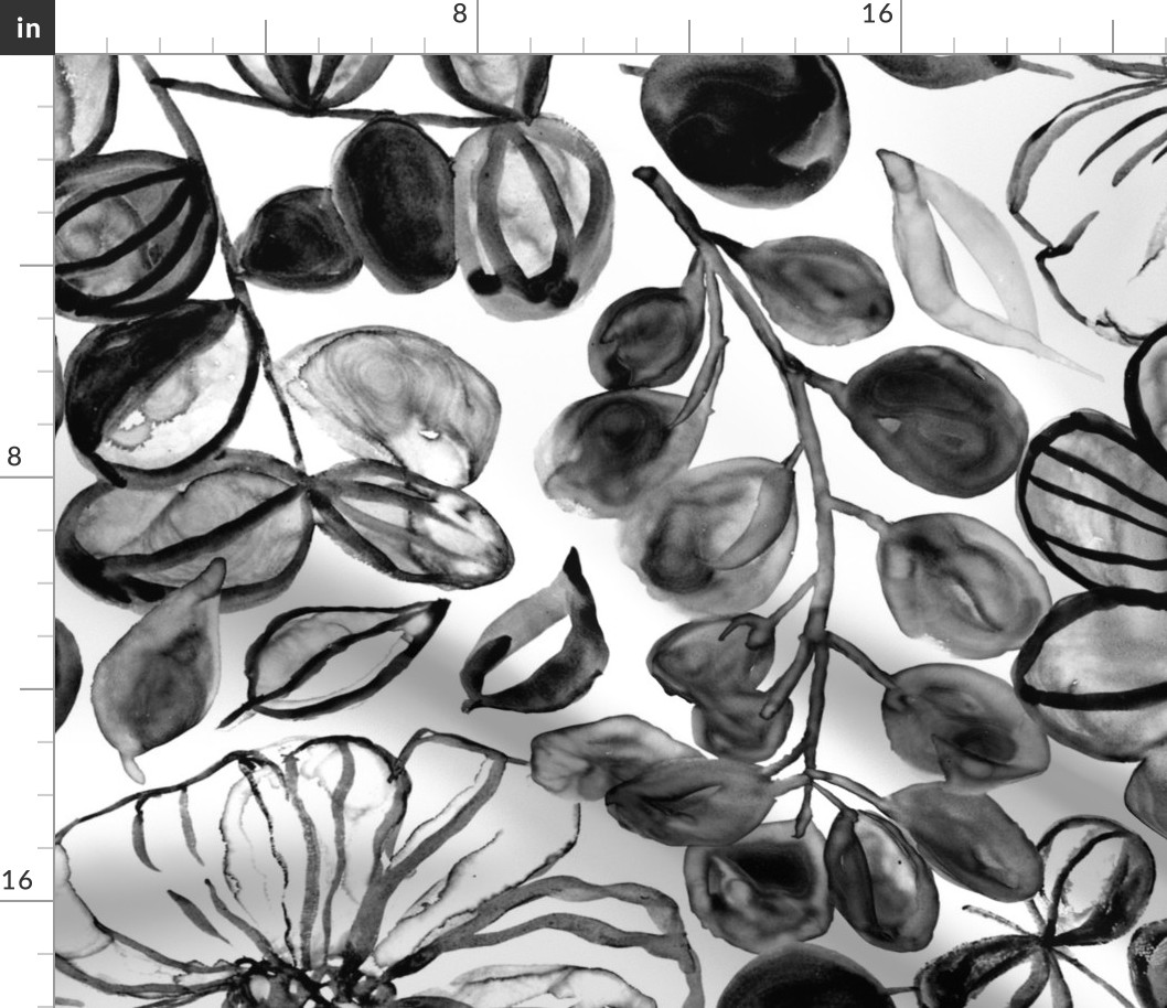 Black & White Painted Floral - Large Version 