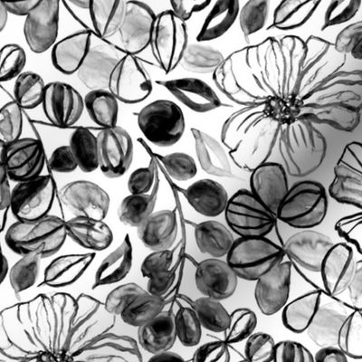 Black & White Painted Floral - Medium Version 