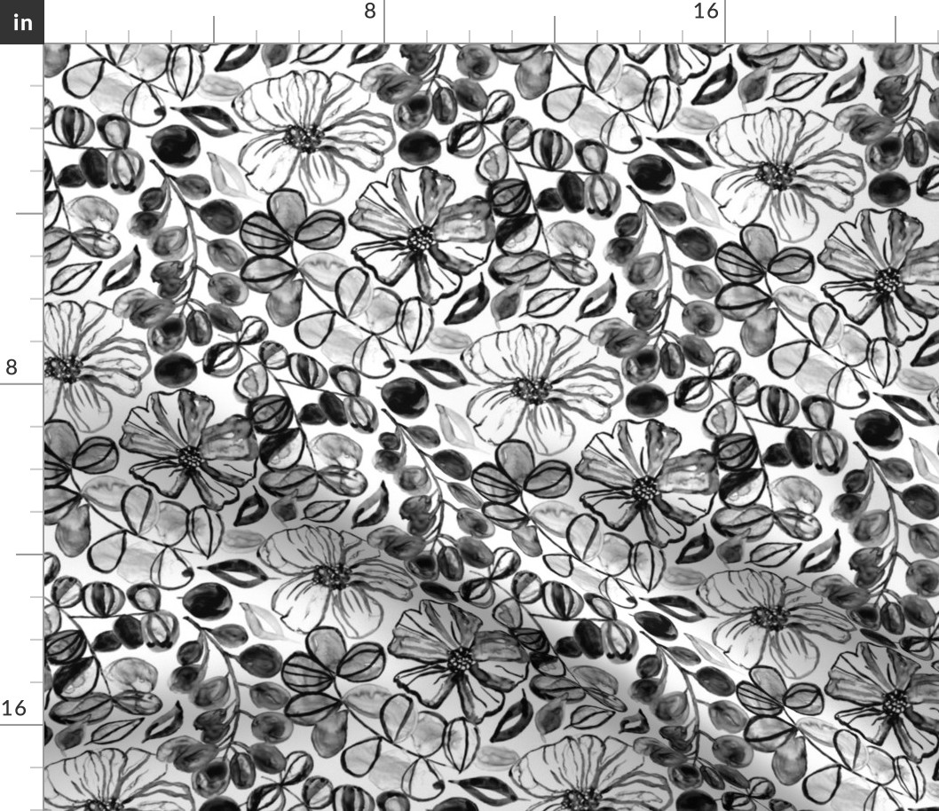 Black & White Painted Floral - Medium Version 