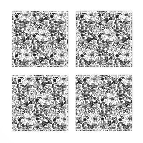 Black & White Painted Floral - Small Version 