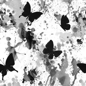 Black and white watercolor butterflies