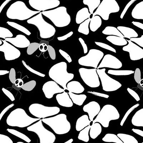 Black and white with flowers and bees 1