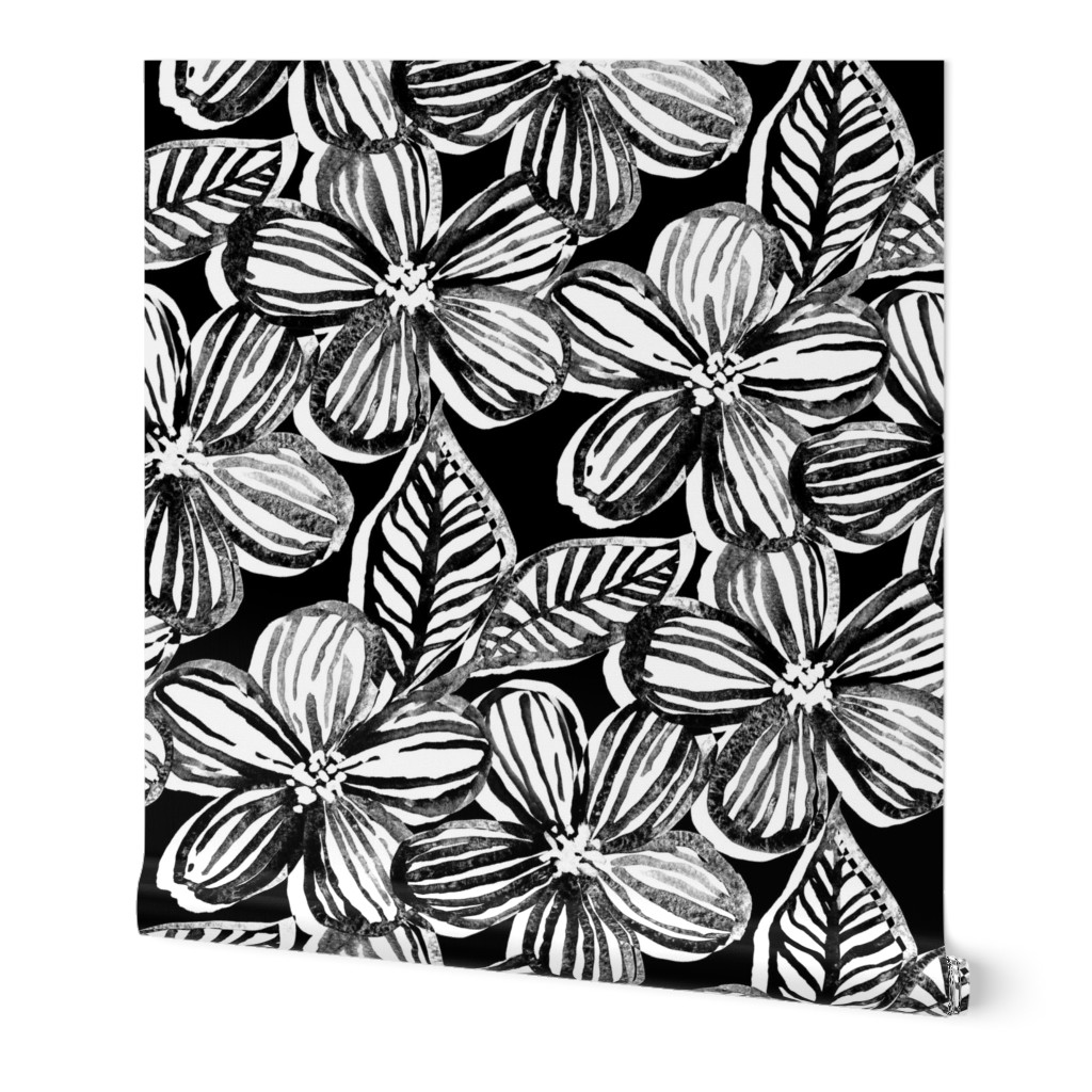 Bold Textured Black and White Linework Floral