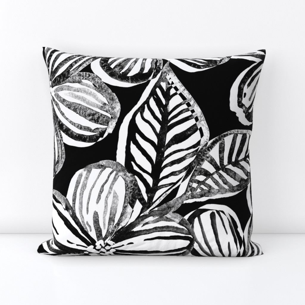 Bold Textured Black and White Linework Floral