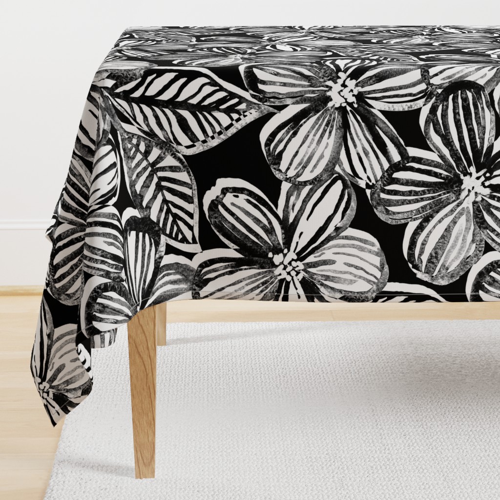 Bold Textured Black and White Linework Floral