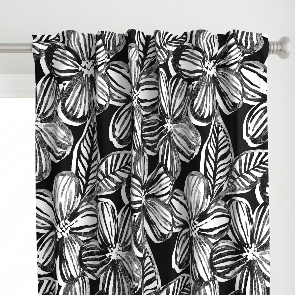 Bold Textured Black and White Linework Floral