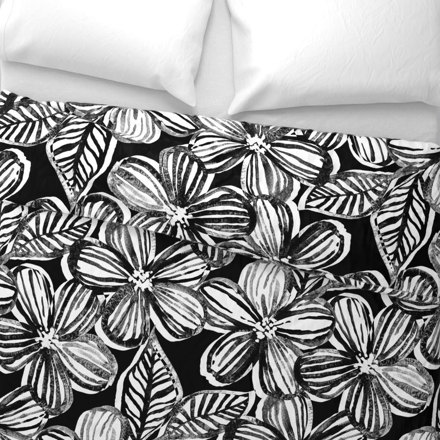 Bold Textured Black and White Linework Floral