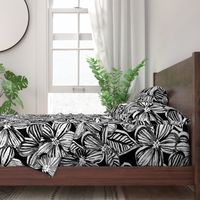 Bold Textured Black and White Linework Floral