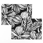 Bold Textured Black and White Linework Floral