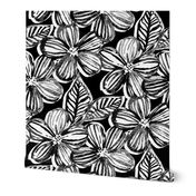 Bold Textured Black and White Linework Floral