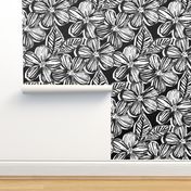 Bold Textured Black and White Linework Floral