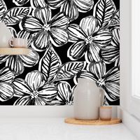 Bold Textured Black and White Linework Floral