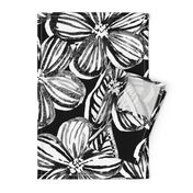 Bold Textured Black and White Linework Floral