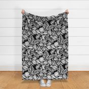 Bold Textured Black and White Linework Floral