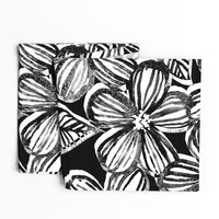 Bold Textured Black and White Linework Floral