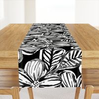 Bold Textured Black and White Linework Floral