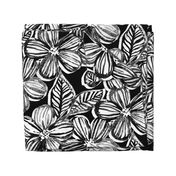 Bold Textured Black and White Linework Floral