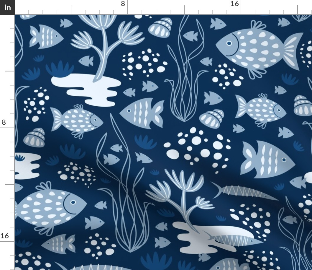 underwater retro style - dark blue