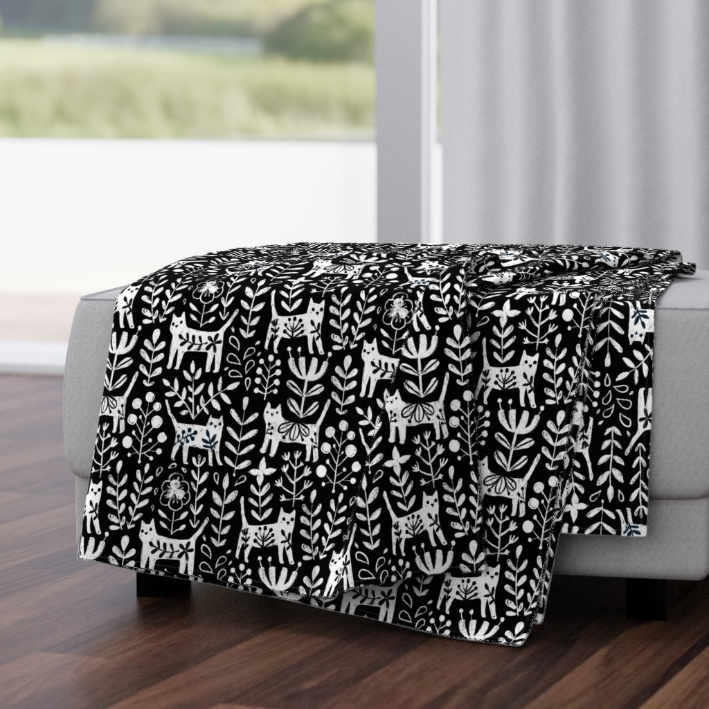 Life is better with a cat. Black and white floral kitties and flowers. Pet animals design.