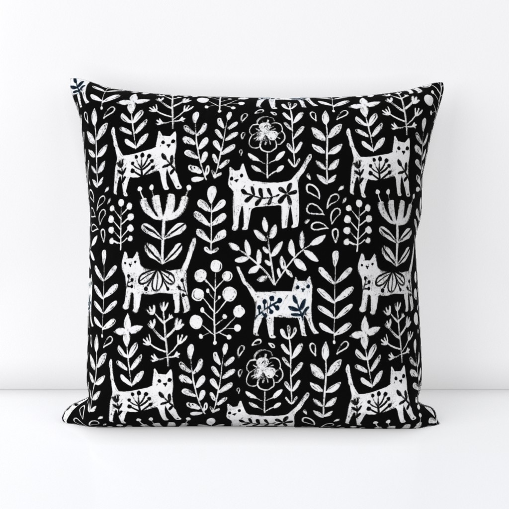 Life is better with a cat. Black and white floral kitties and flowers. Pet animals design.