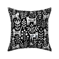 Life is better with a cat. Black and white floral kitties and flowers. Pet animals design.