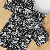 Life is better with a cat. Black and white floral kitties and flowers. Pet animals design.