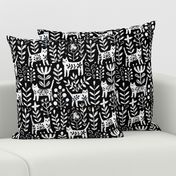 Life is better with a cat. Black and white floral kitties and flowers. Pet animals design.