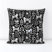 Life is better with a cat. Black and white floral kitties and flowers. Pet animals design.