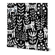 Life is better with a cat. Black and white floral kitties and flowers. Pet animals design.