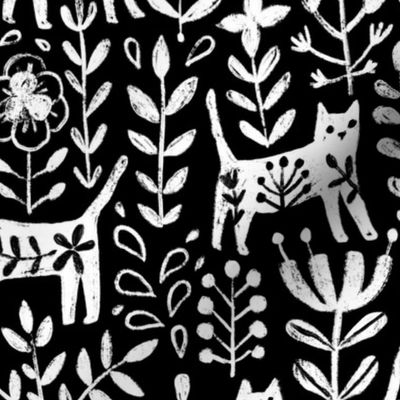 Life is better with a cat. Black and white floral kitties and flowers. Pet animals design.