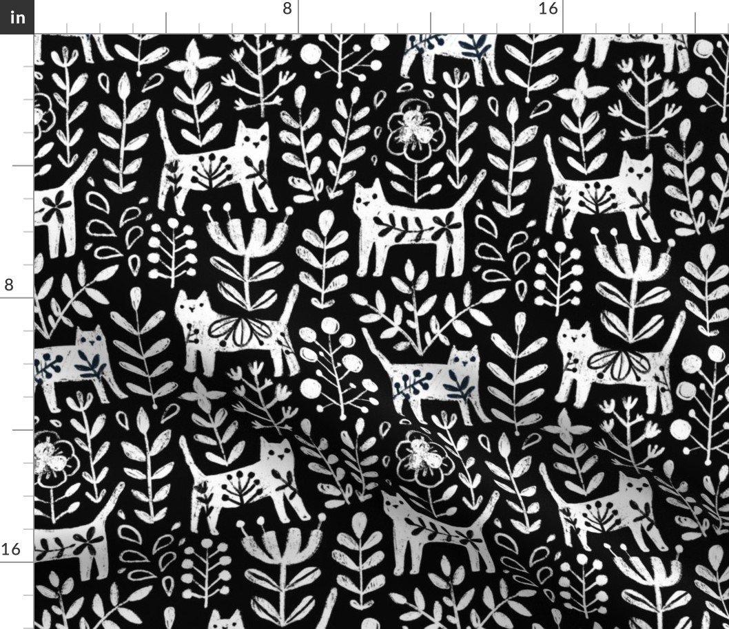 Life is better with a cat. Black and white floral kitties and flowers. Pet animals design.