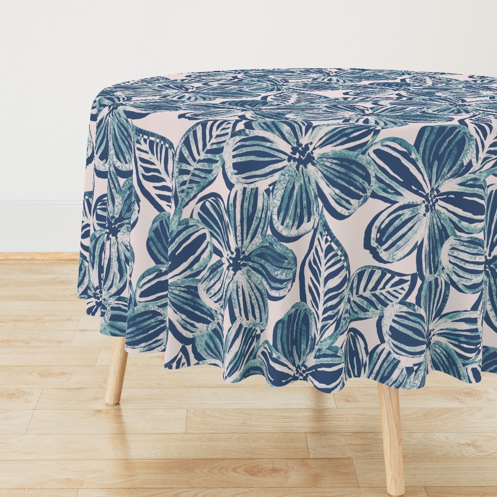 Bold Textured Teal and Grey Linework Floral