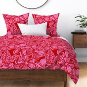 Bold Textured Cherry Red and Pink Linework Floral