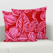 Bold Textured Cherry Red and Pink Linework Floral