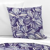 Bold Textured Monochrome Indigo Linework Floral