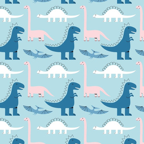 Dinosaurs on blue