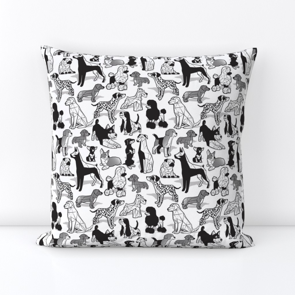 Small scale // Geometric sweet wet noses // white background black and white dogs: Beagles, Dalmatians, Corgis, Dachshunds, Pugs, Greyhounds, Dobermans, Schnauzers, Huskies, Chihuahuas, Poodles, Basset Hounds, Labrador Retrievers