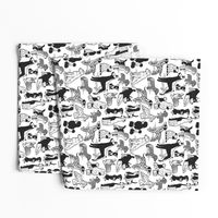 Small scale // Geometric sweet wet noses // white background black and white dogs: Beagles, Dalmatians, Corgis, Dachshunds, Pugs, Greyhounds, Dobermans, Schnauzers, Huskies, Chihuahuas, Poodles, Basset Hounds, Labrador Retrievers