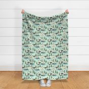 12" cute welsh cardigan corgis are fishing in forest lake painted sport design corgi lovers will adore this fabric -white -green