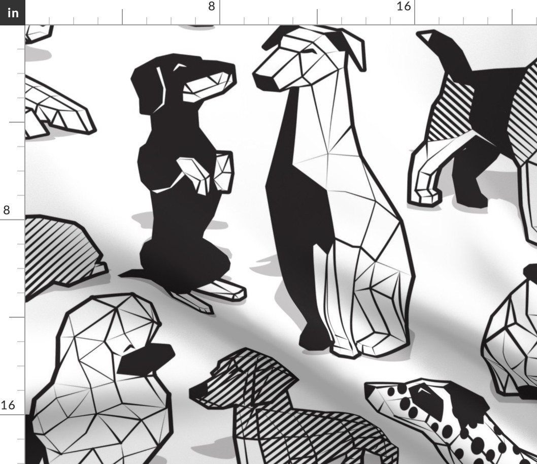 Large jumbo scale // Geometric sweet wet noses // white background black and white dogs: Beagles, Dalmatians, Corgis, Dachshunds, Pugs, Greyhounds, Dobermans, Schnauzers, Huskies, Chihuahuas, Poodles, Basset Hounds, Labrador Retrievers